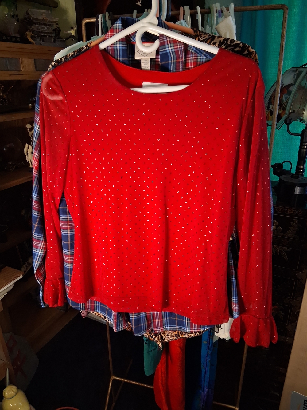 Jaclyn Smith Red Long-Sleeve Top with Rhinestone Accents